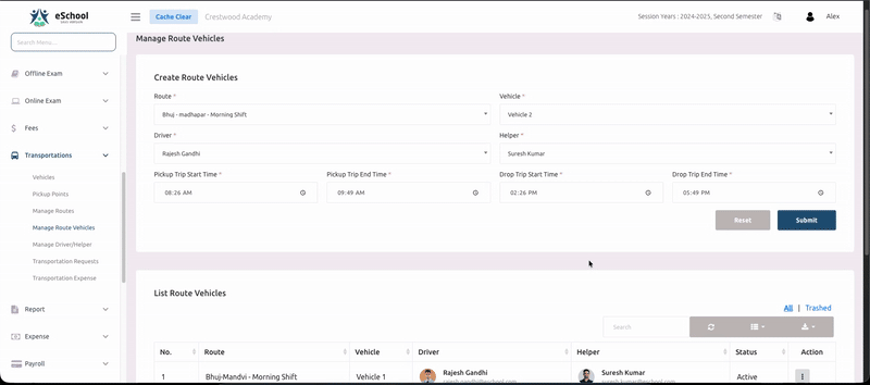 Manage Route Vehicles